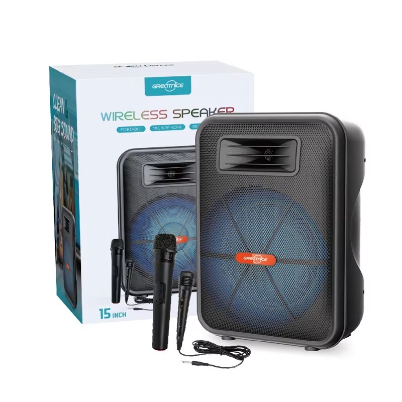 Karaoke Wireless Speaker,Portable Bluetooth Speaker 15 Inch With 2 Microphones,Clean and Big Sound