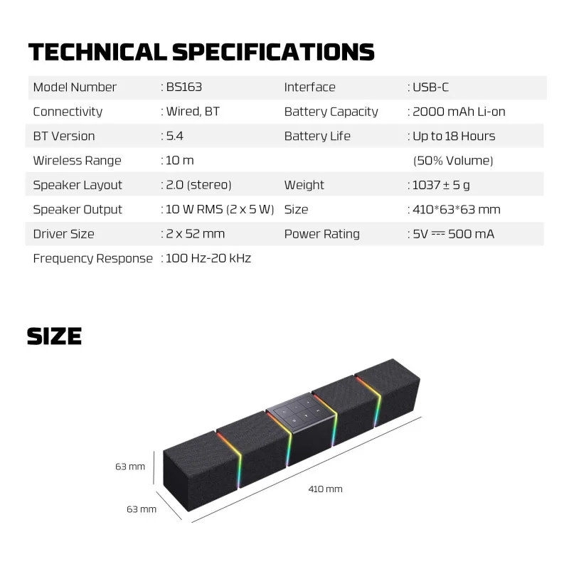 FANTECH BS163 GROOVE BAR PRO (Wired & Bluetooth) RGB Gaming Speaker, 10W + Built-in Microphone