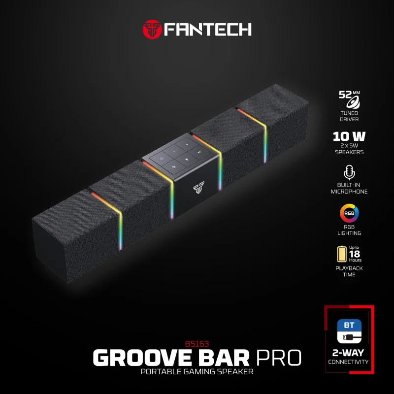 FANTECH BS163 GROOVE BAR PRO (Wired & Bluetooth) RGB Gaming Speaker, 10W + Built-in Microphone