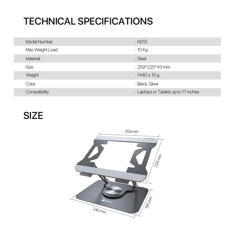 FANTECH NS10 Lifting Laptop Stand, Height and Angle Adjustable