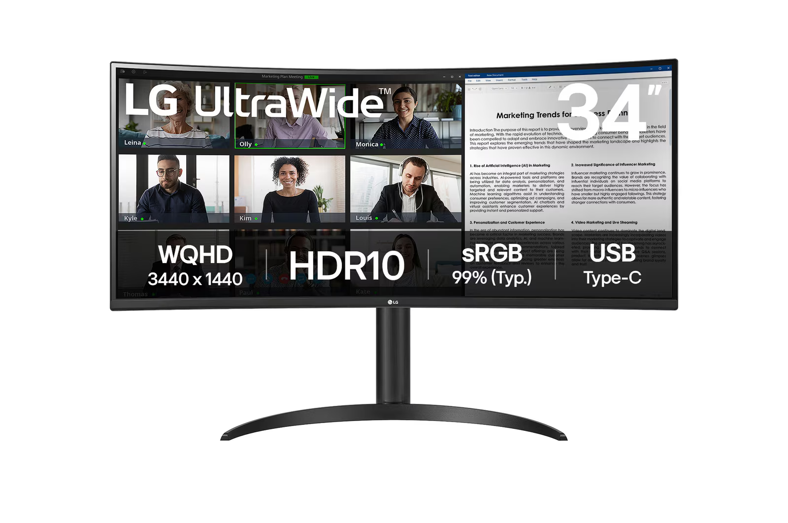 LG 34β³ UltraWide WQHD HDR 10 100Hz Curved Monitor with USB Type-C