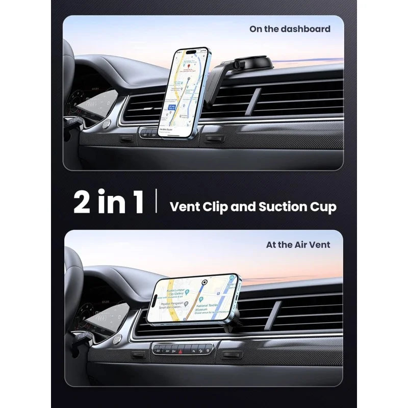 UGREEN 2-in-1 Magnetic Wireless Car Charger β 15W Fast Charging, Dashboard & Air Vent Mount