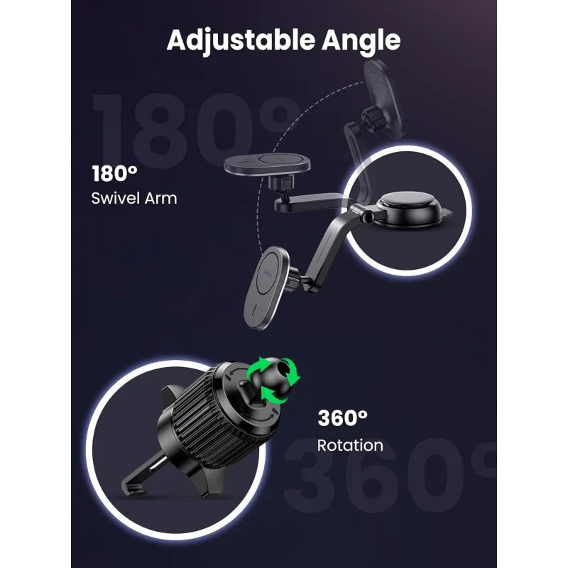 UGREEN 2-in-1 Magnetic Wireless Car Charger – 15W Fast Charging, Dashboard & Air Vent Mount