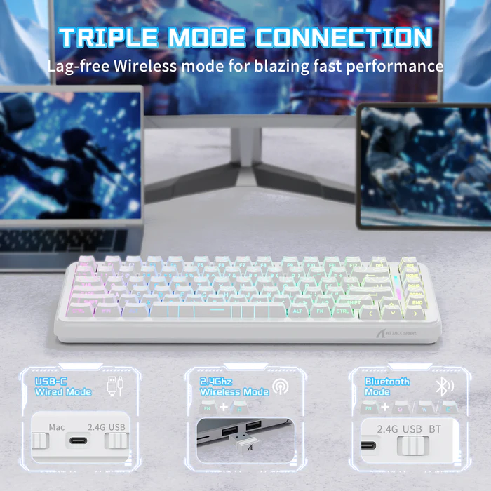 Attack Shark X82PRO HE Three-mode Magnetic Axis Gaming Keyboard White Wireless