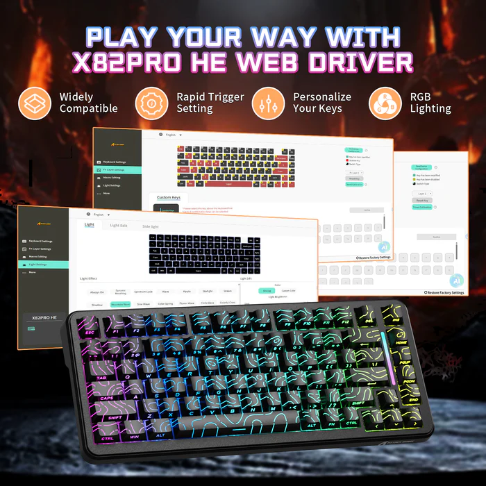 Attack Shark X82PRO HE Three-mode Magnetic Axis Gaming Keyboard Black Wireless