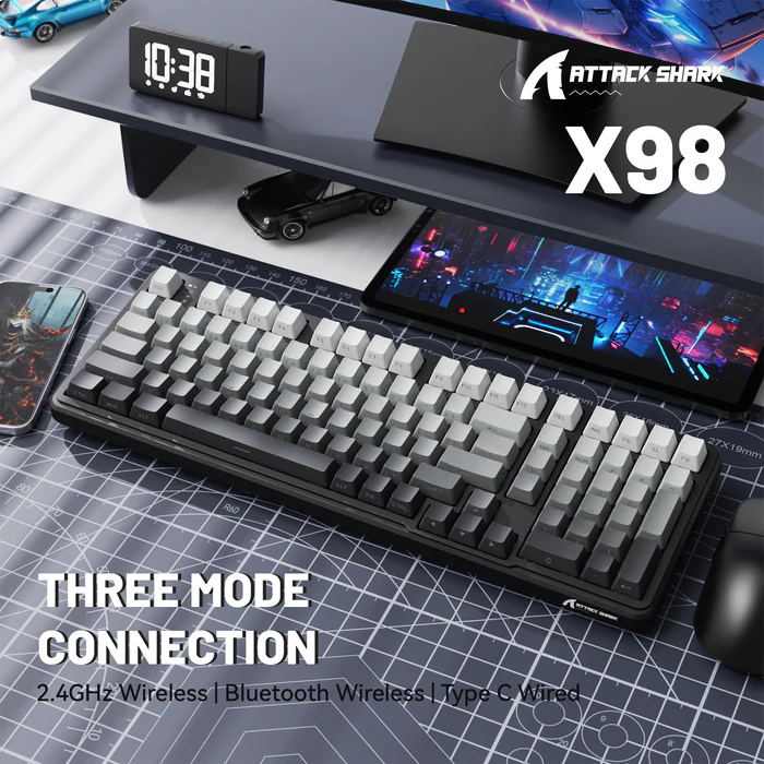 Attack Shark X98 Full-size Tri-mode Gasket-mounted Wireless Mechanical Keyboard Gradient Black