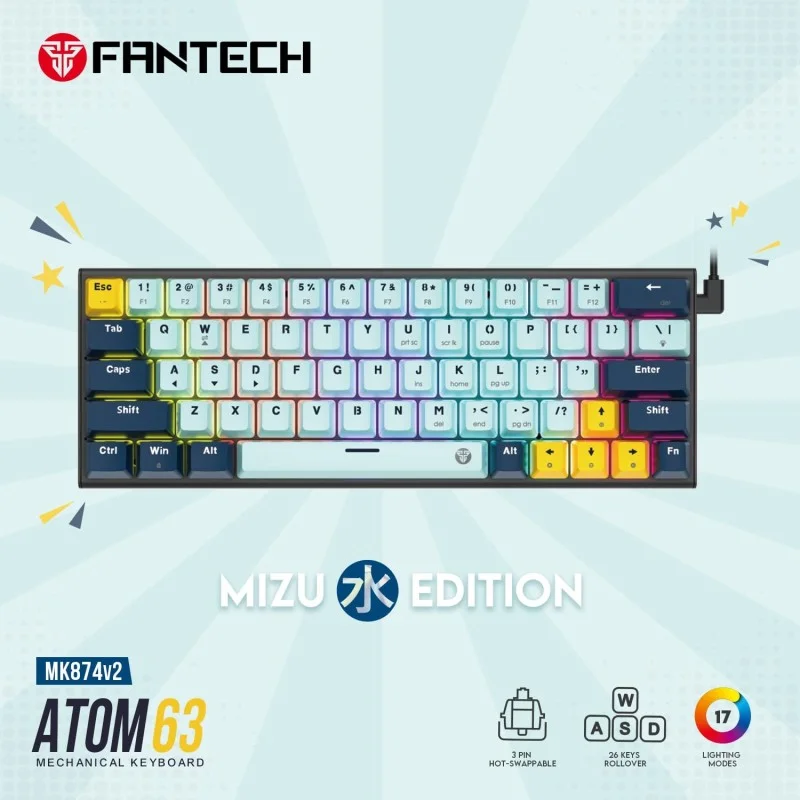 Fantech MIZU Edition MK874V2 - ATOM63, Pro Wired Mechanical Keyboard with RGB Lighting