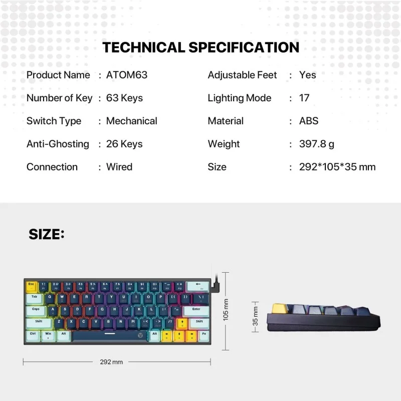 Fantech MIZU Edition MK874V2 - ATOM63, Pro Wired Mechanical Keyboard with RGB Lighting