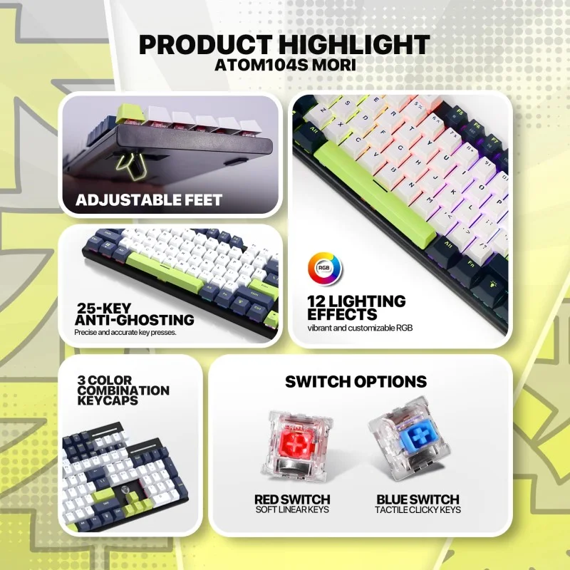 Fantech MORI Edition MK878S - ATOM104S, Pro Wired Mechanical Keyboard with RGB Lighting Blue