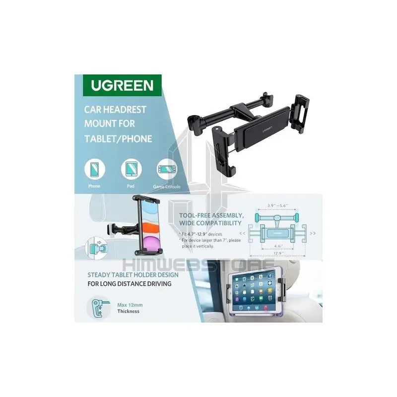 UGREEN Car Back Seat Headrest Mount Phone & Tablet Holder, Durable Structure