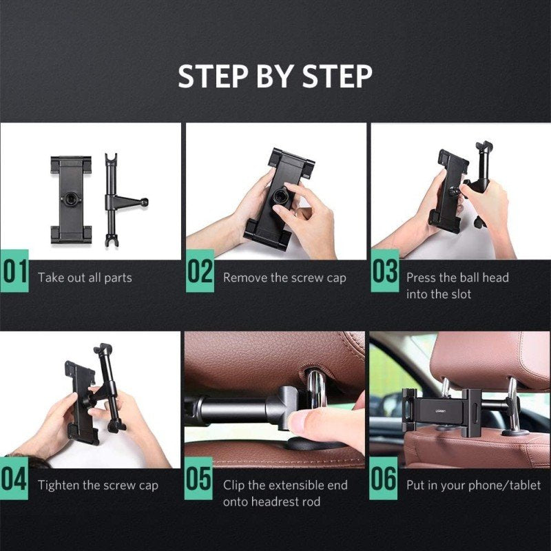 UGREEN Car Back Seat Headrest Mount Phone & Tablet Holder, Durable Structure