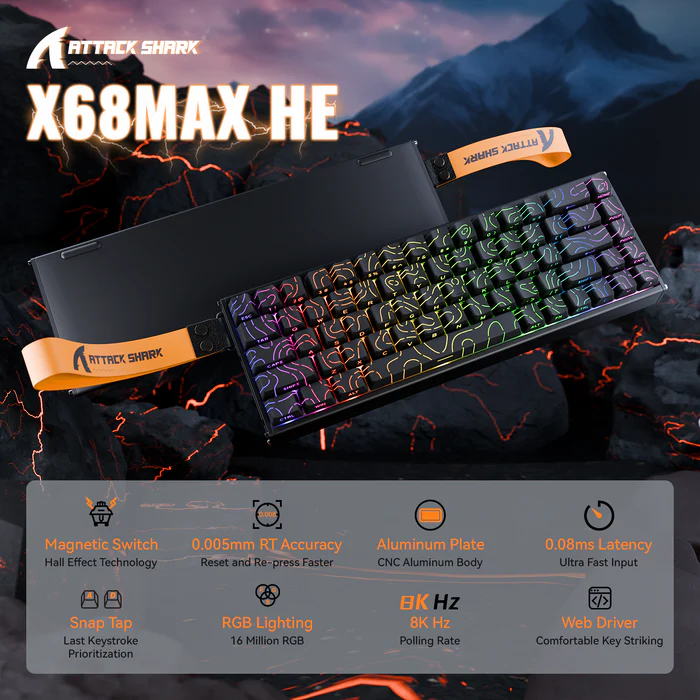 Attack Shark X68MAX HE Wired Magnetic switch mechanical keyboard Black contour line