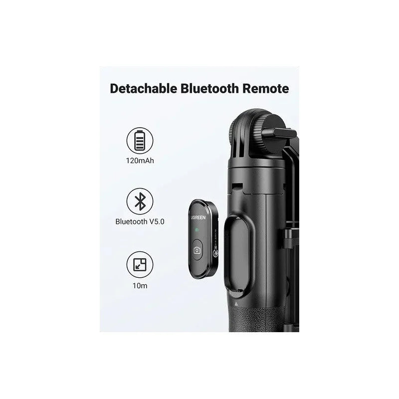 UGREEN Dual Function Selfie Stick & Tripod with Bluetooth Remote, Adjustable Height form 30.5cm to 157cm