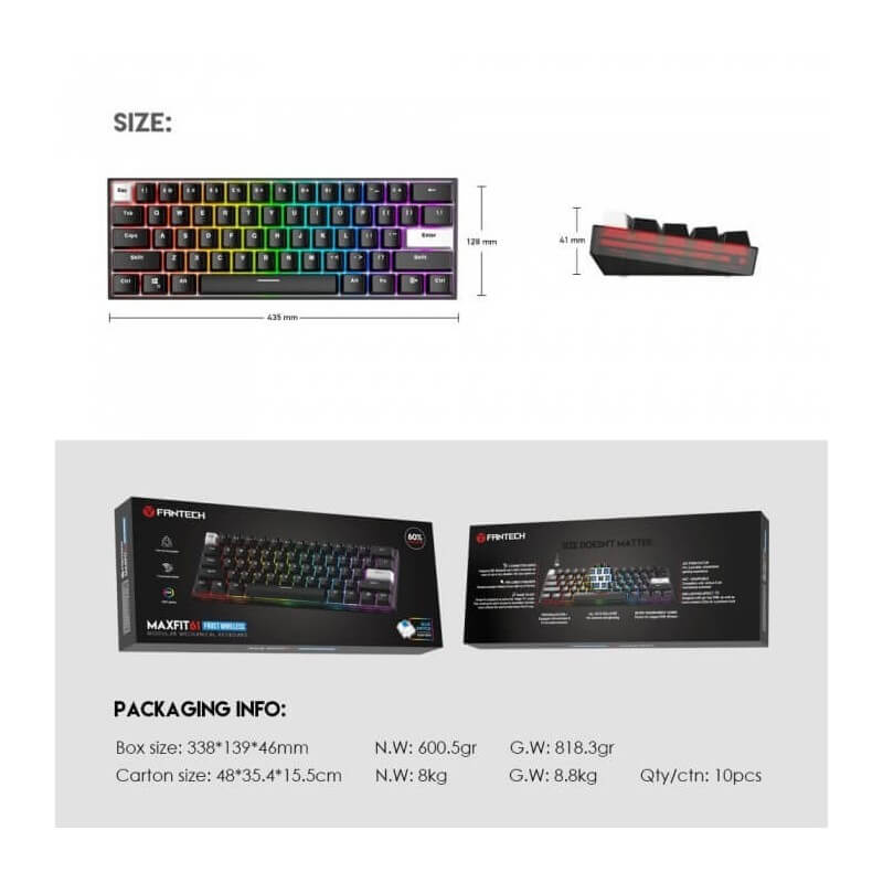 Fantech MK857 MAXFIT61 RGB Bluetooth, Wireless & Wired Mechanical Gaming Keyboard