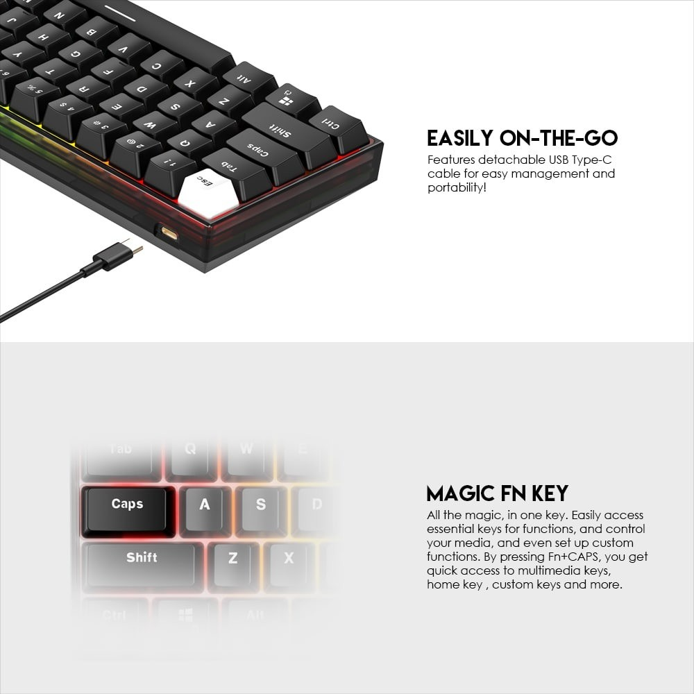 Fantech MK857 MAXFIT61 RGB Bluetooth, Wireless & Wired Mechanical Gaming Keyboard