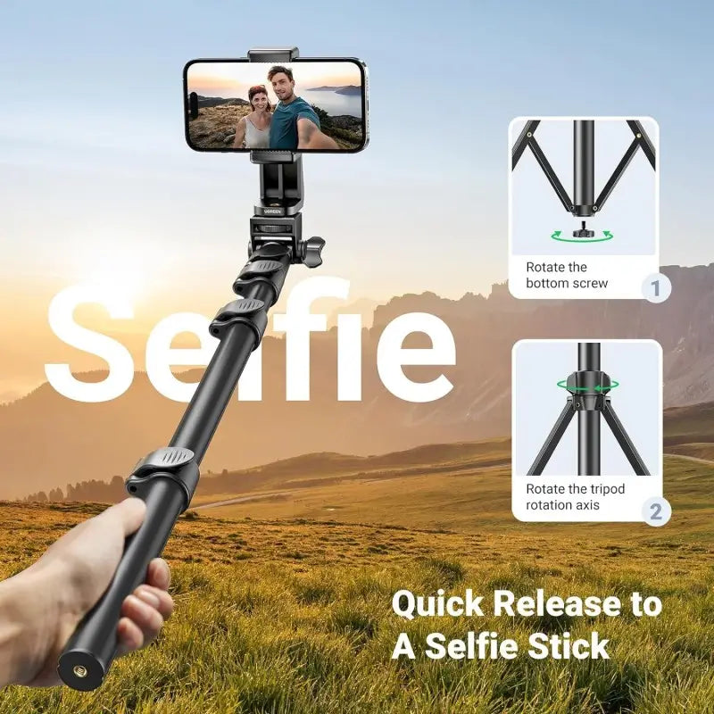 UGREEN 2-in-1 Selfie Stick & Tripod with Bluetooth Remote, Adjustable Height form 58.4cm to 178cm