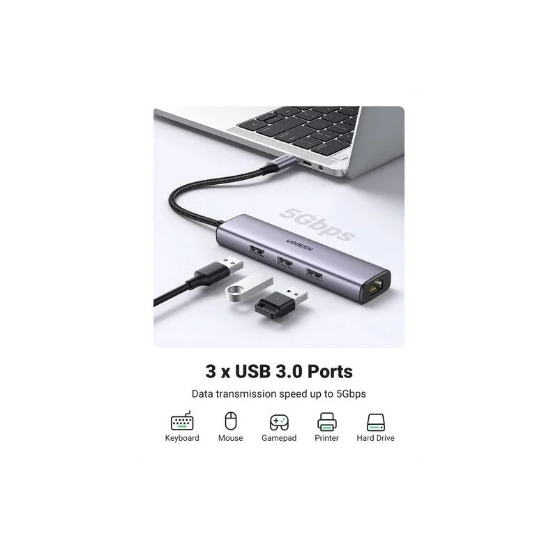 UGREEN 4 in 1 USB-C Hub to Gigabit Ethernet with 3 * USB 3.0 - CM475 60600