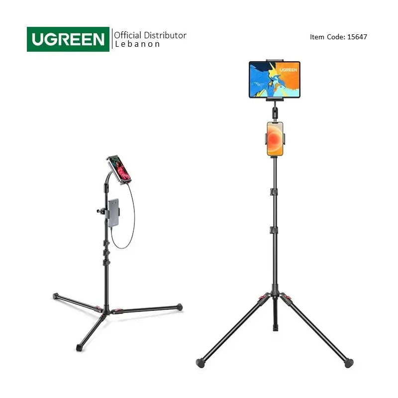 UGREEN 2 In 1 Tripod Stand with two holders, one for phone and one for tablet, Adjustable Height up to 170cm