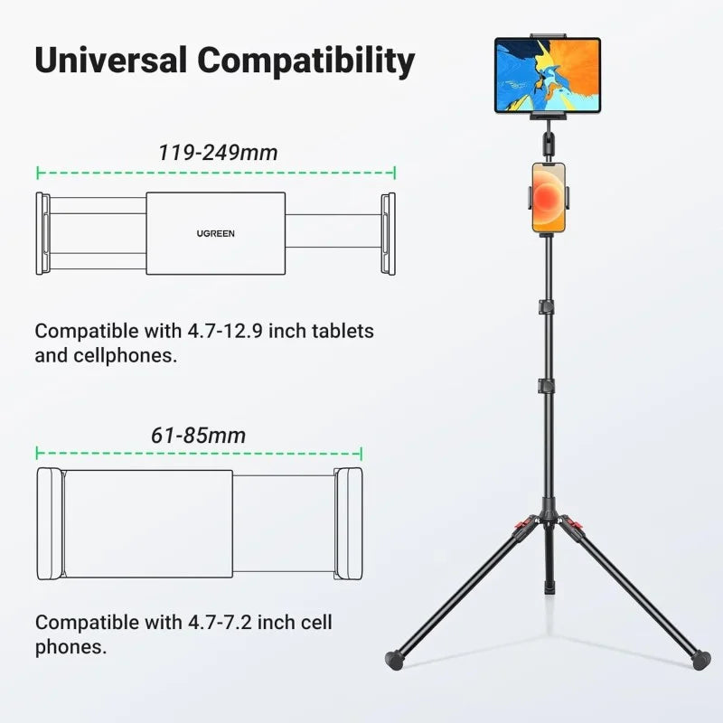 UGREEN 2 In 1 Tripod Stand with two holders, one for phone and one for tablet, Adjustable Height up to 170cm