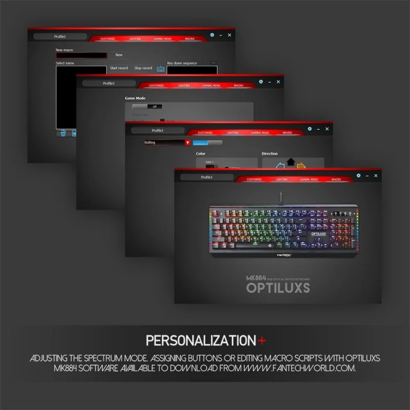 Fantech MK884 Optilux, Optical Mechanical Switch Keyboard, Ultra-durable, spill-proof, RGB Lighting