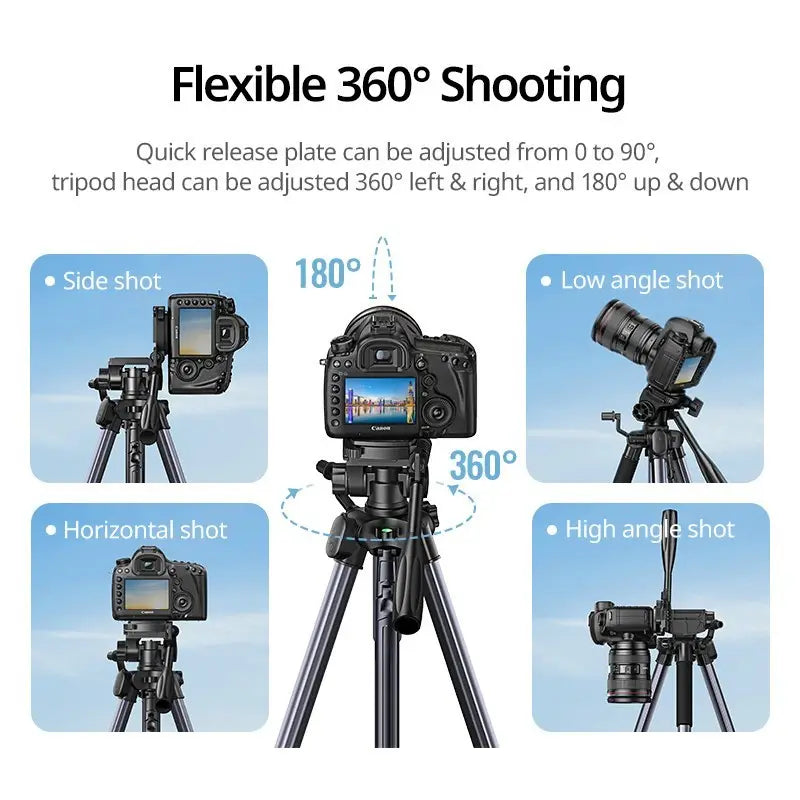 UGREEN Professional Camera Tripod Adjustable Height from 53.5 to 175cm with Mobile Phone Holder and Travel Bag