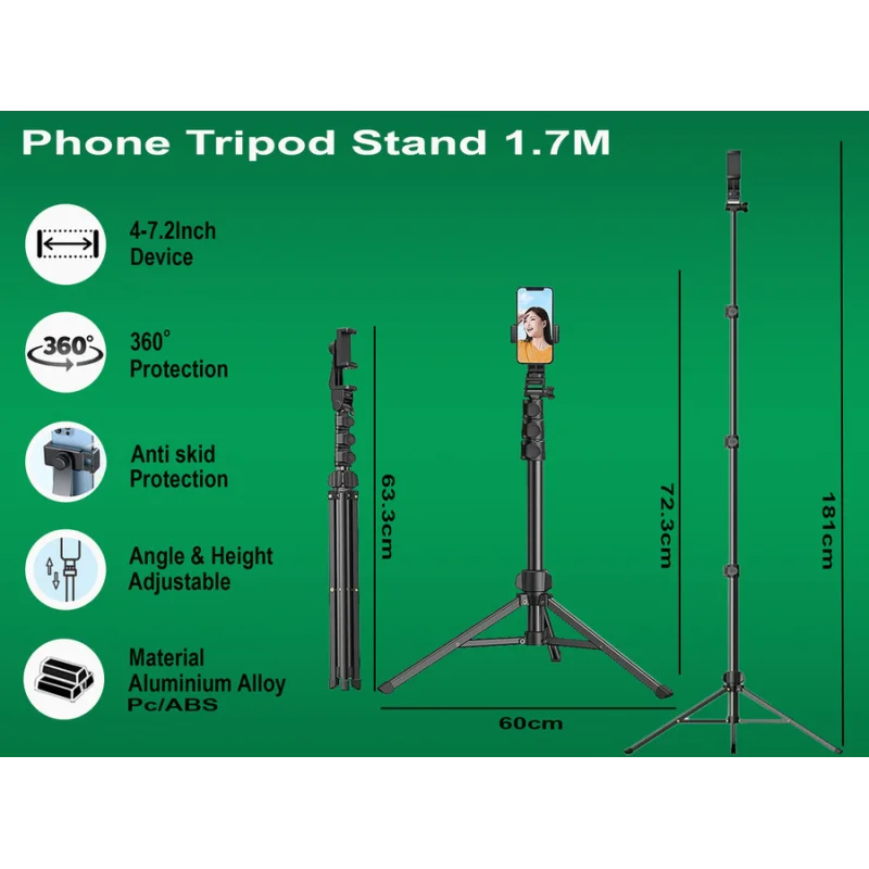 UGREEN Professional Camera Tripod Adjustable Height from 53.5 to 175cm with Mobile Phone Holder and Travel Bag