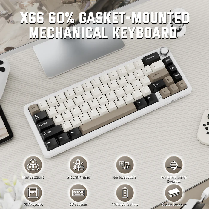 Attack Shark X66 Gasket Wireless Mechanical Keyboard with Knob