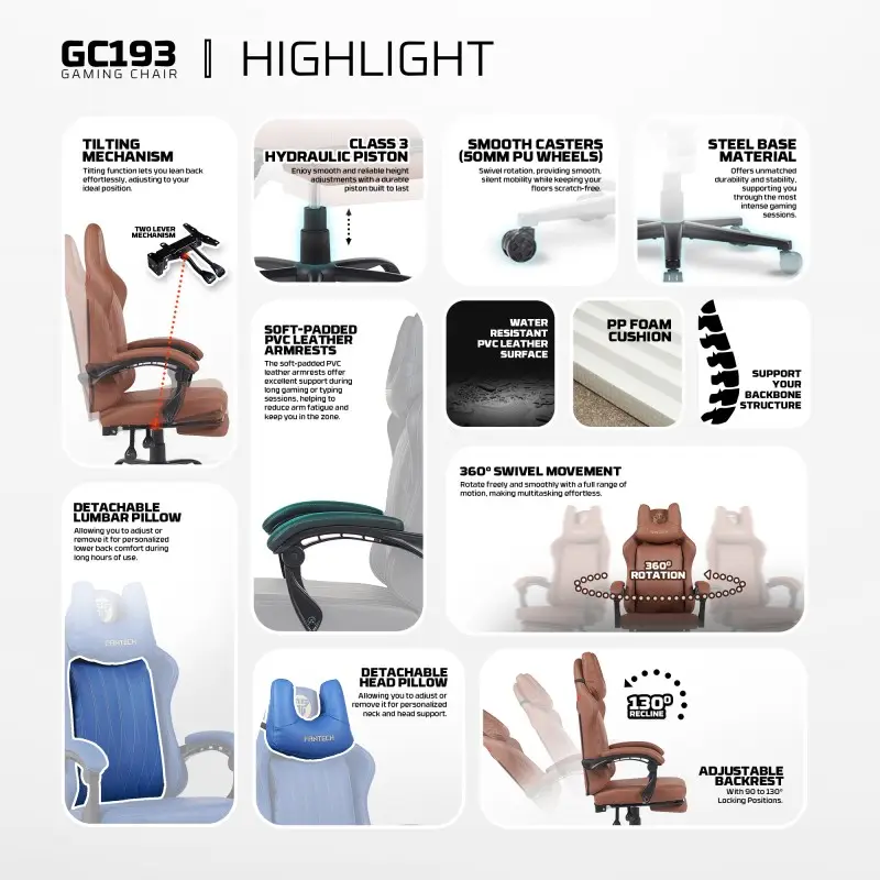 FANTECH GC193 Gaming Chair with Adjustable Leg Rest