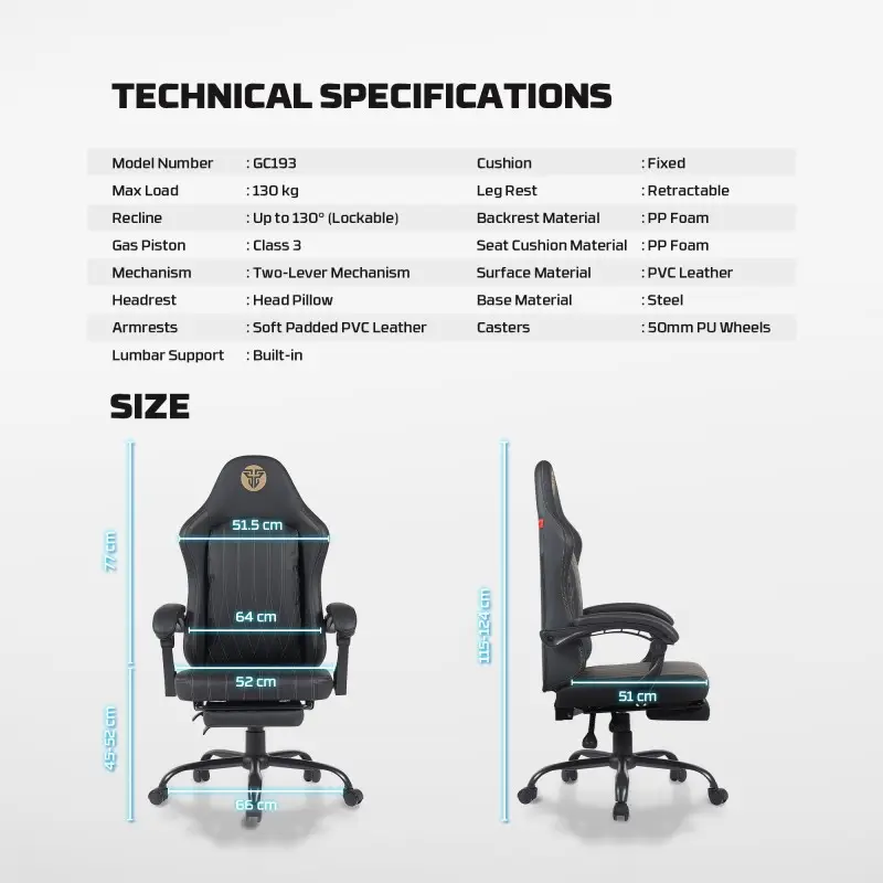 FANTECH GC193 Gaming Chair with Adjustable Leg Rest