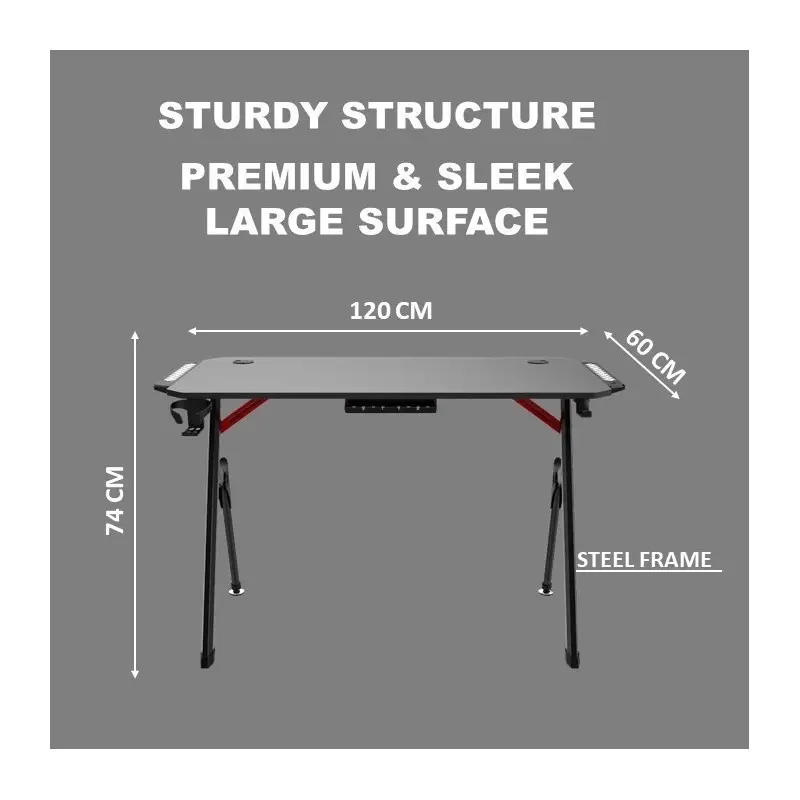 Dhybrid GD514 Premium Quality & stable design Gaming Desk with RGB LED Lighting, Carbon Fiber Texture, Cup and Headset Holder