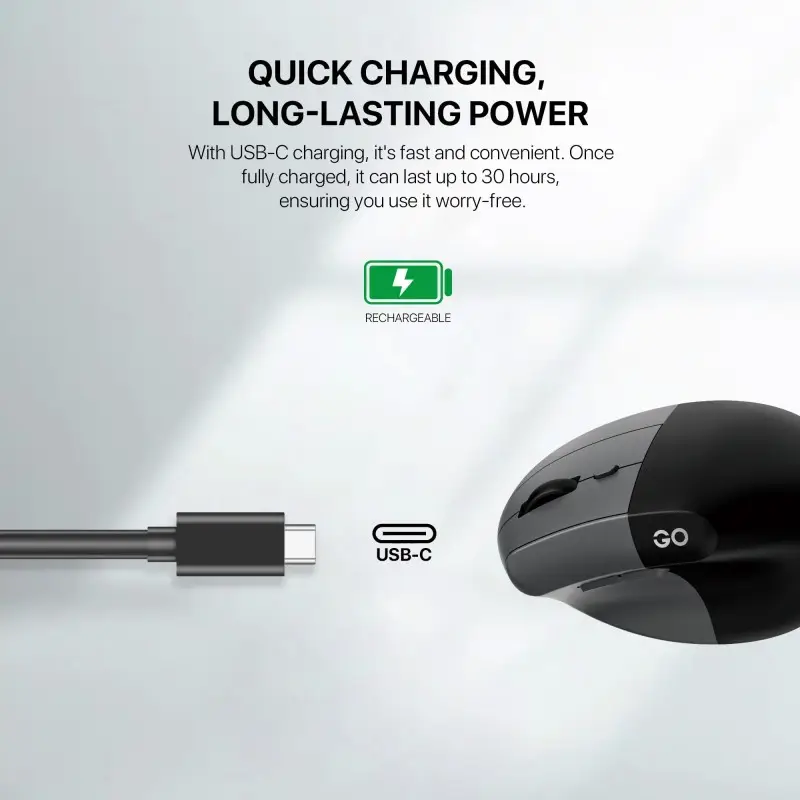 FANTECH W195R GO COMFY, Vertical Mouse, Dual Mode Bluetooth & Wireless, Silent Click, Rechargeable Battery