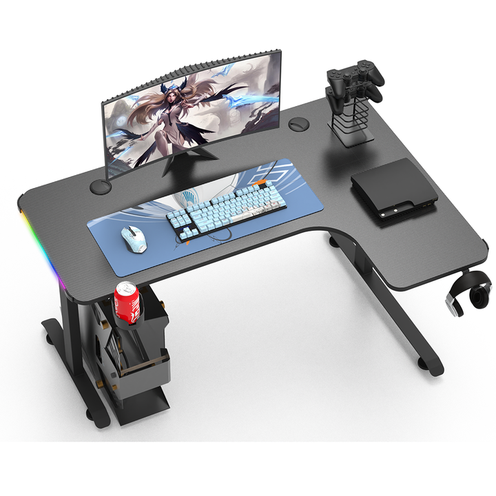 Gaming Desk 160CM, L-Shaped, RGB, Carbon Fiber - FIXED HEIGHT