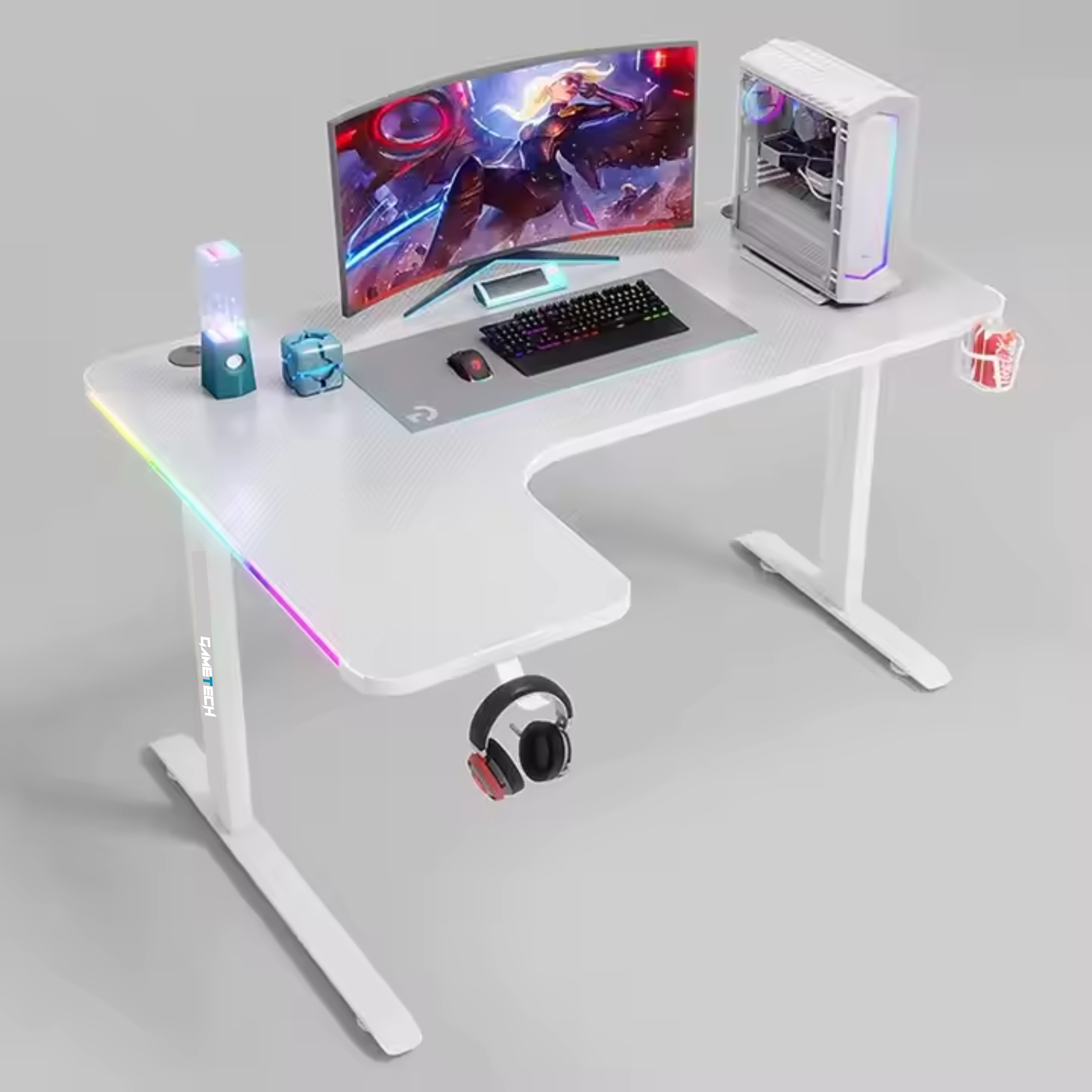 Gaming Desk 160CM, L-Shaped, RGB, Carbon Fiber - FIXED HEIGHT