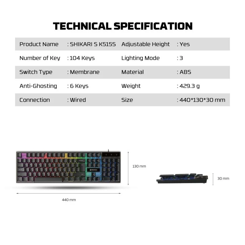 Fantech K515S SHIKARI S, RGB Lighting, Wired Gaming Keyboard