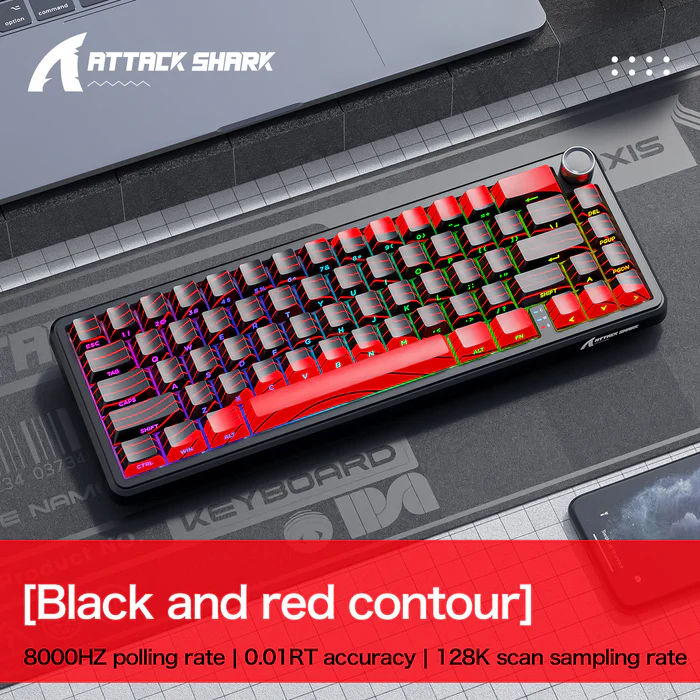 Attack Shark X65 PRO HE Wireless Rapid Trigger Keyboard Magnetic Switch Black & Red contour lines
