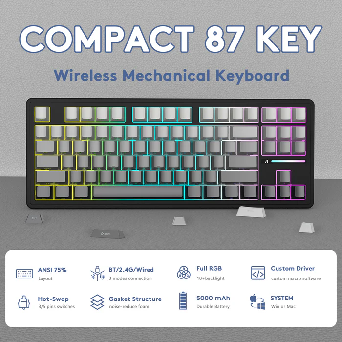 Attack Shark M87PROV2 Wireless Mechanical Keyboard with Side Printed PBT Keycaps