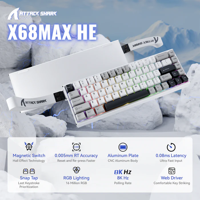 Attack Shark X68MAX HE Wired Magnetic switch mechanical keyboard Star White