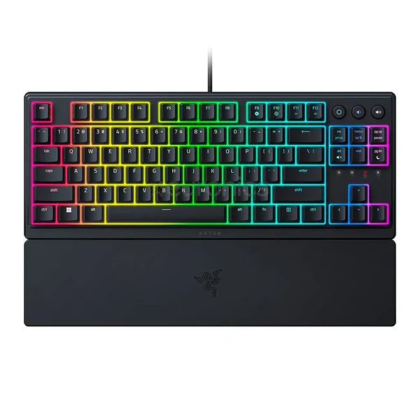 Razer Ornata V3 TKL Gaming Keyboard: Low Profile Keys - Mecha Membrane Switches - UV Coated Keycaps - Backlit Media Keys - 8 Zone RGB Lighting - Spill Resistant - Magnetic Wrist Wrest Snap Tap