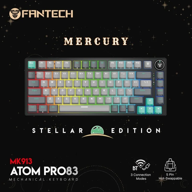 Fantech STELLAR Edition MK913 - ATOM PRO83, 3 Modes: Bluetooth, Wireless & Wired, Built-in Battery, Mechanical Gaming Keyboard