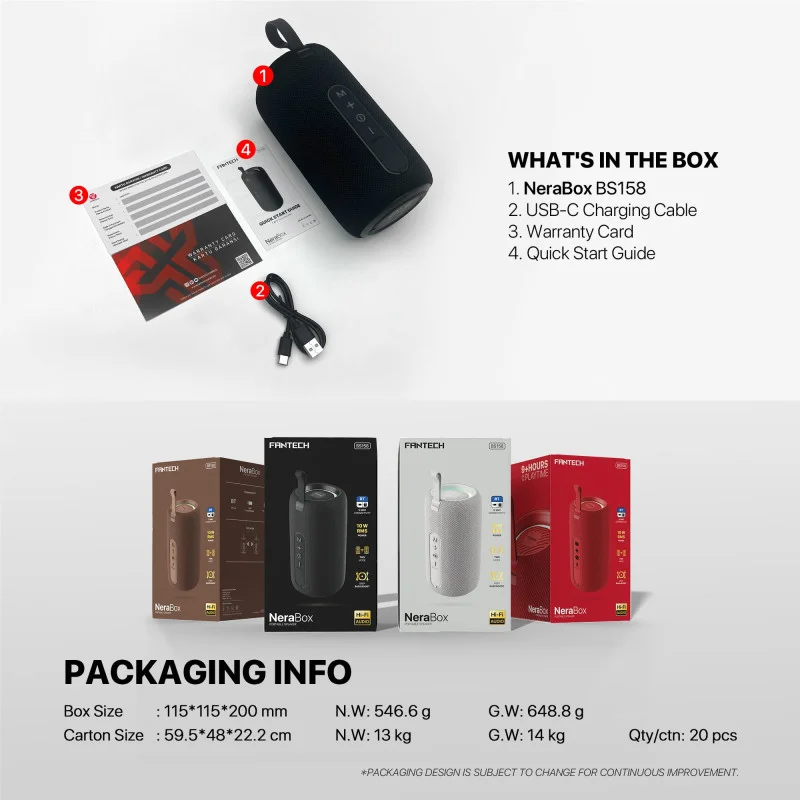 FANTECH NERABOX BS158 Wireless Speaker Bluetooth 5.4, 10W RMS, TWS Mode, USB & TF Support, Built-in Battery