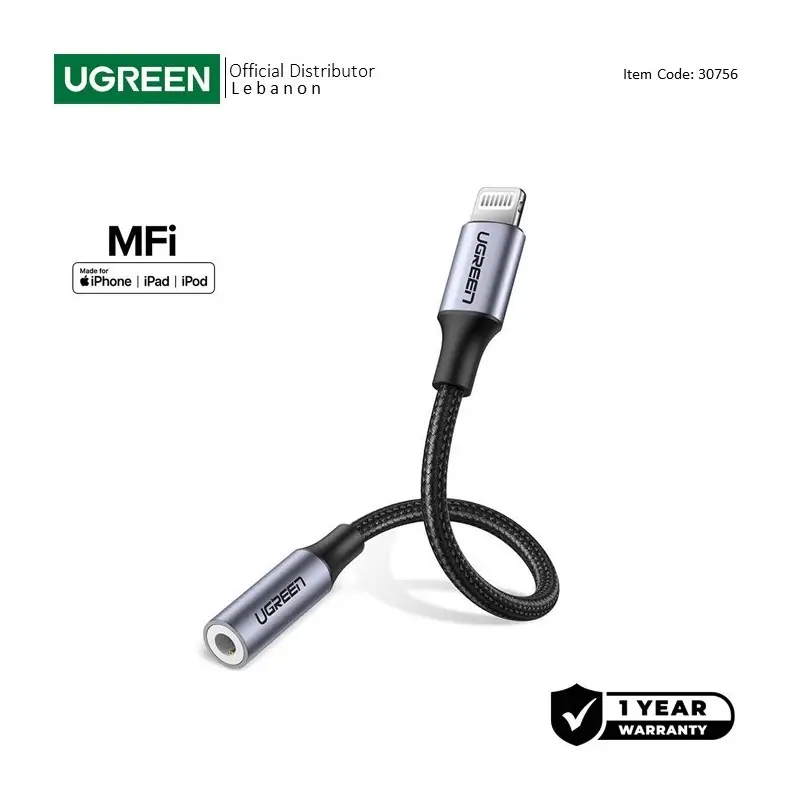 UGREEN Lightning to 3.5mm Audio Female, MFI Apple Certified, Nylon Braided & Aluminum Body
