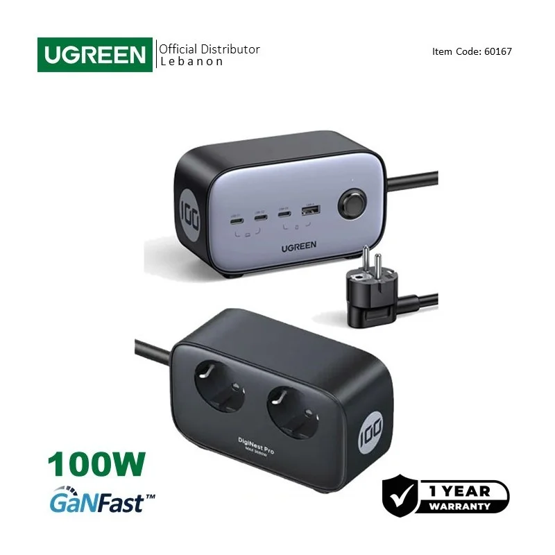 UGREEN 100W DigiNest Pro Power Strip, 4 Ports Charger for Phones, Tablets, Ipads, Laptops & MacBooks