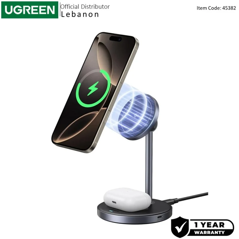 UGREEN 2-in-1 Magnetic Wireless Charger for iPhone + AirPods (Qi2 Certified)