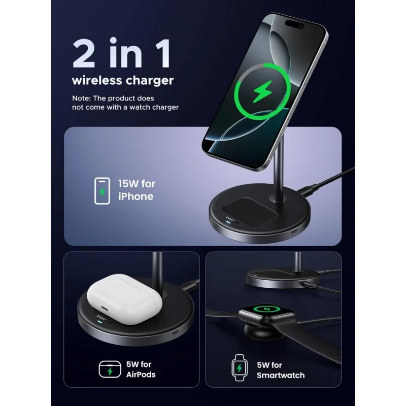 UGREEN 2-in-1 Magnetic Wireless Charger for iPhone + AirPods (Qi2 Certified)