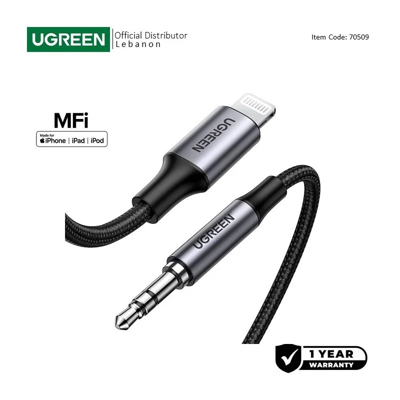 UGREEN Lightning to 3.5mm Aux Cable 1M, MFI Apple Certified, Nylon Braided & Aluminum Body