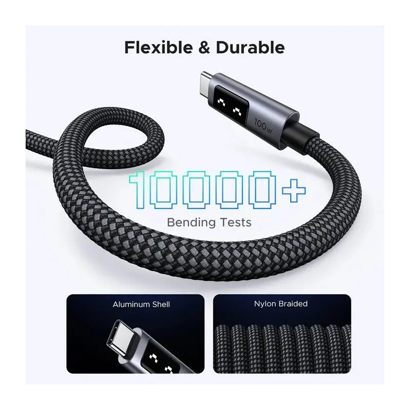 UGREEN Braided USB-C to USB-C Cable, 100W Fast Charge, LED Display, and Durable Design
