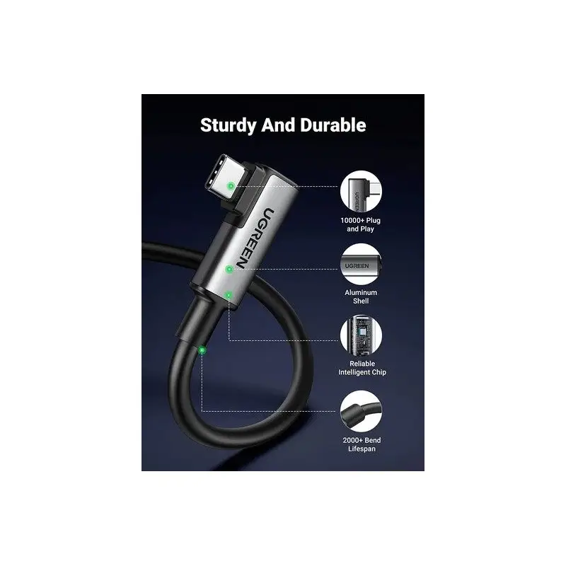 UGREEN Angled USB-C to USB-C VR Link Cable, Compatible with Oculus Quest 2, Pico 4 and PC/Steam VR