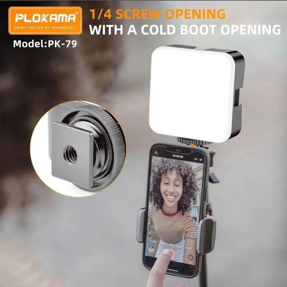 PLOKAMA PK-79 LED Video Light, Clip-On Phone Camera Light with Adjustable Brightness, Battery-Powered, Universal Mount for Laptop Desktop Mobile