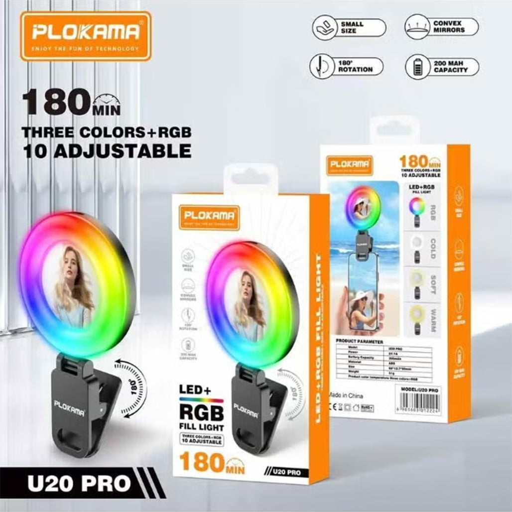 Plokama U20 PRO RGB Phone Clip LED Selfie Ring Light
