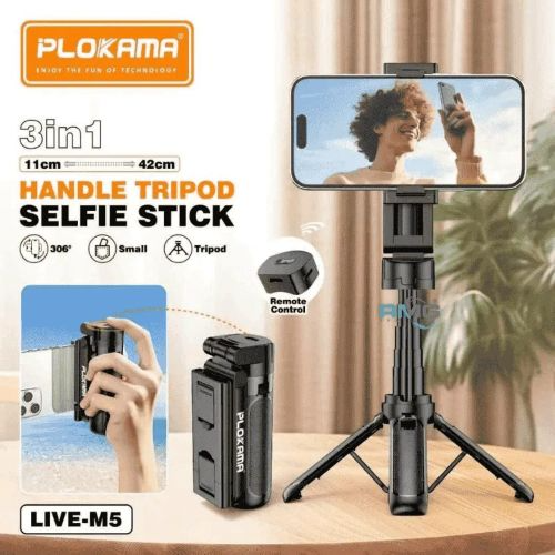 PLOKAMA LIVE-M5 3-in-1 Mini Gimbal Style Wireless Selfie Stick Tripod with Bluetooth Remote for Mobile Photography